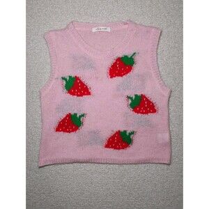 Pink Strawberry Sweater Vest Girlhoodcore Coquette Strawberry Shortcake Sz Xs/S
